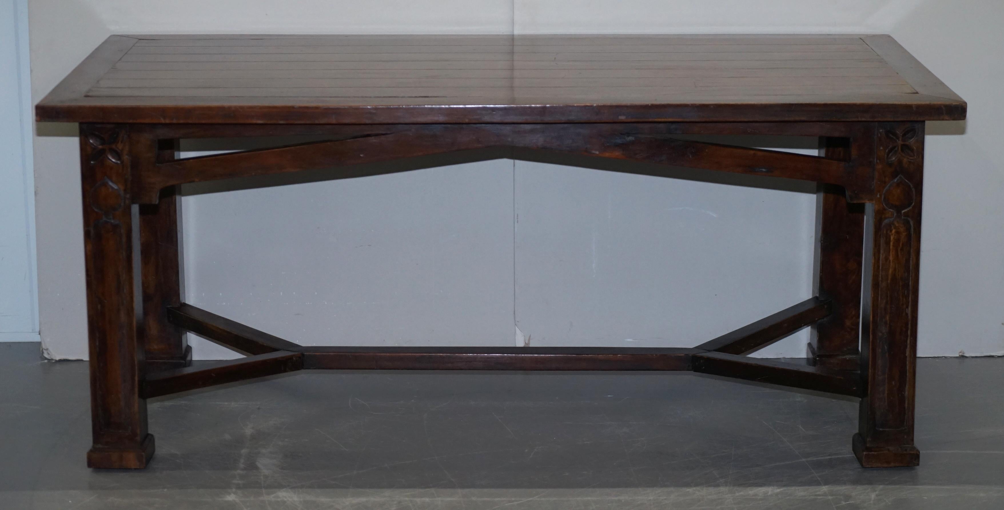 Vintage Art Nouveau Refectory Hayrake Dining Table with Beautiful Carved Legs For Sale 11