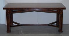 Vintage Art Nouveau Refectory Hayrake Dining Table with Beautiful Carved Legs