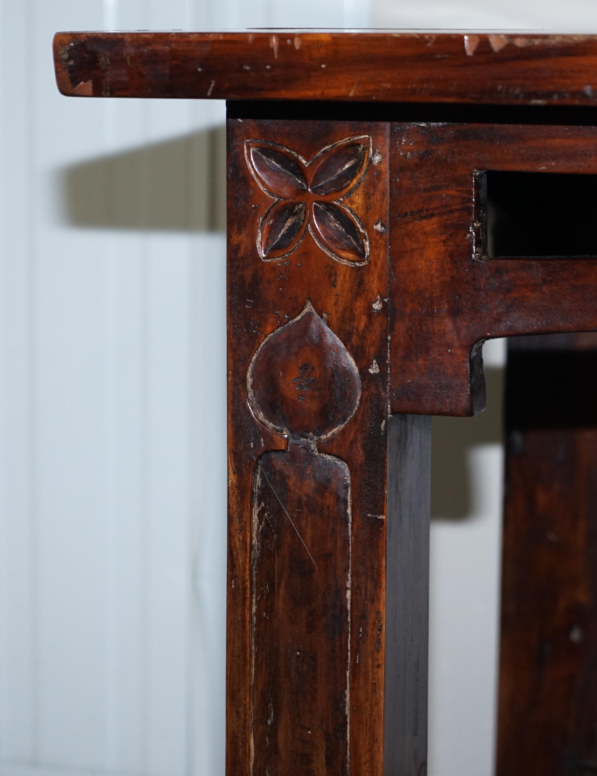 Vintage Art Nouveau Refectory Hayrake Dining Table with Beautiful Carved Legs For Sale 2