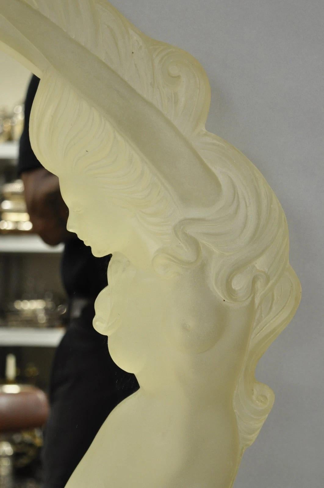 Sconosciuto Vintage Art Nouveau Revival Lucite Acrylic Figural Woman Round Wall Mirror (specchio da parete) in vendita