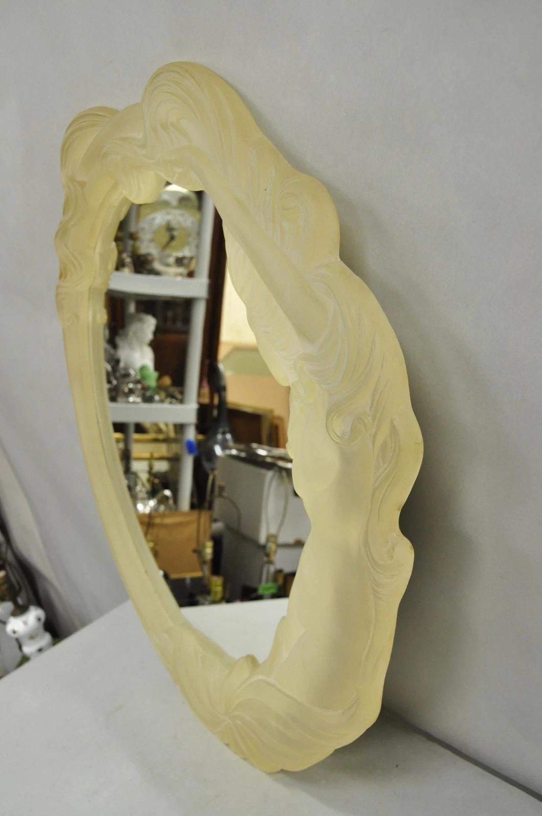 Acrilico Vintage Art Nouveau Revival Lucite Acrylic Figural Woman Round Wall Mirror (specchio da parete) in vendita
