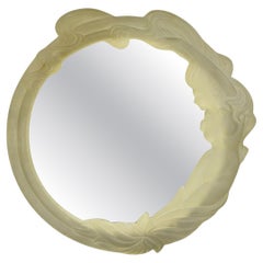 Vintage Art Nouveau Revival Lucite Acrylic Figural Woman Round Wall Mirror