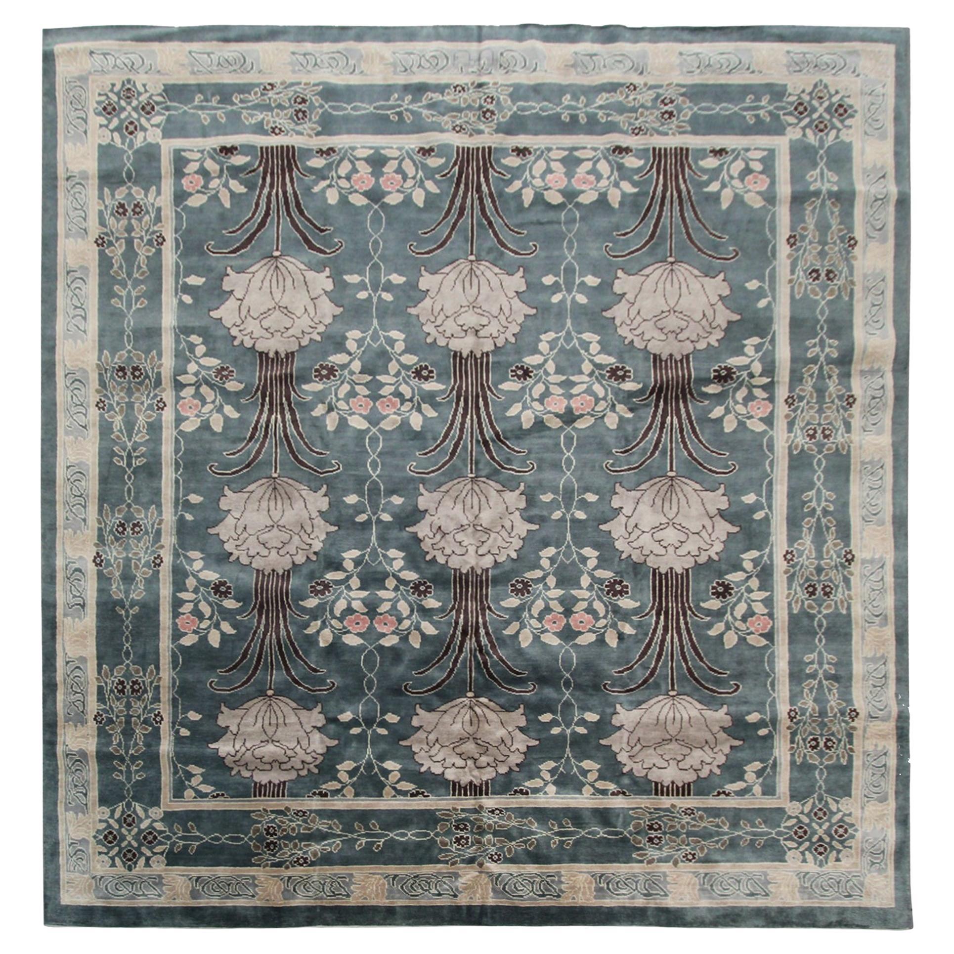 William Morris Quadratischer Vintage-Teppich im Art nouveau-Stil, handgefertigt