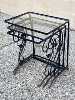 Vintage Art Nouveau Salterini Wrought Iron Garden Nesting Side Tables - 3 Pc Set