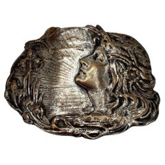 Vintage Art of Vintage Silver Plated Female Portrait Belt Buckle