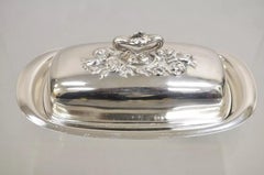 Vintage Art Nouveau Silver Plated Covered Butter Dish w/ Glass Liner by Pilgrim