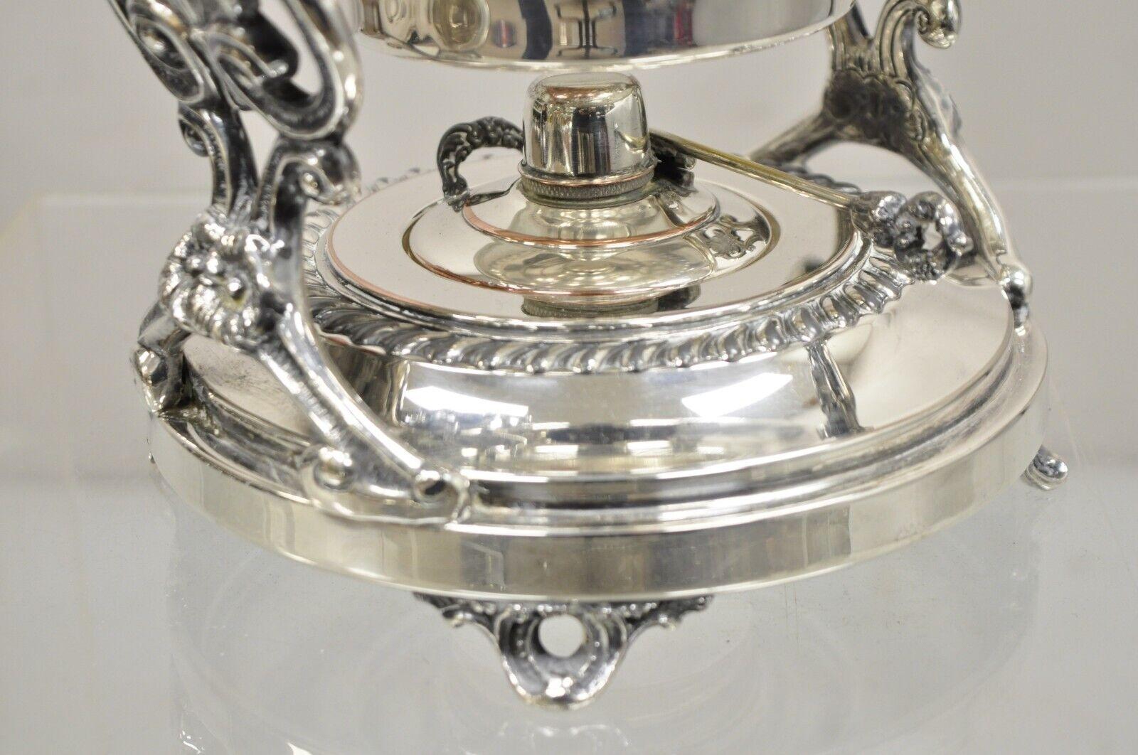 Vintage Art Nouveau Silver Plated Floral Repousse Tilting Tea Pot on Stand For Sale 7