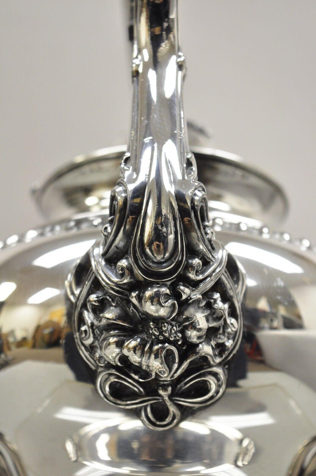 Vintage Art Nouveau Silver Plated Floral Repousse Tilting Tea Pot on Stand For Sale 1