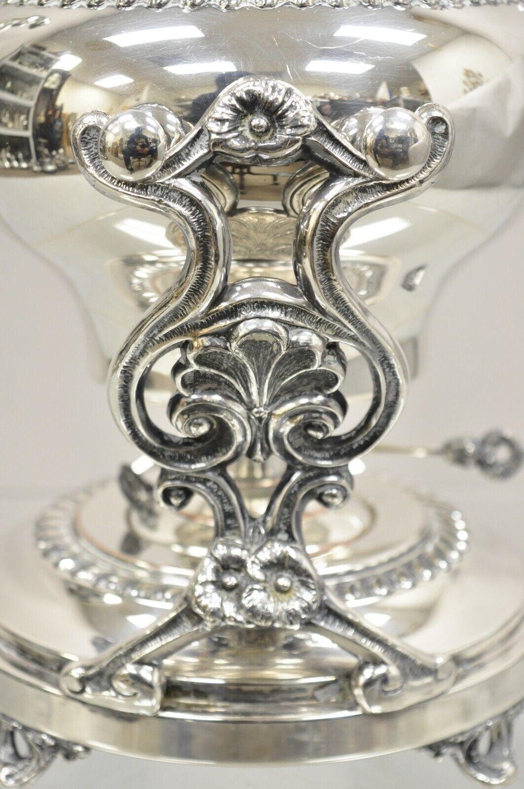 Vintage Art Nouveau Silver Plated Floral Repousse Tilting Tea Pot on Stand For Sale 2