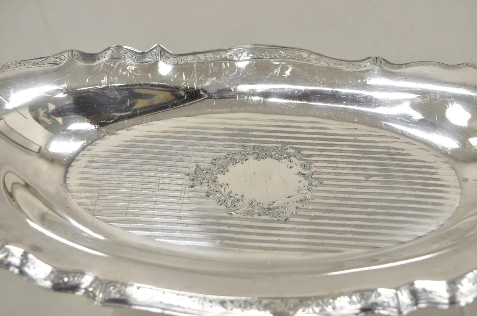 20th Century Vintage Art Nouveau Silver Plated Oval Trinket Dish Candy Dish Tray For Sale