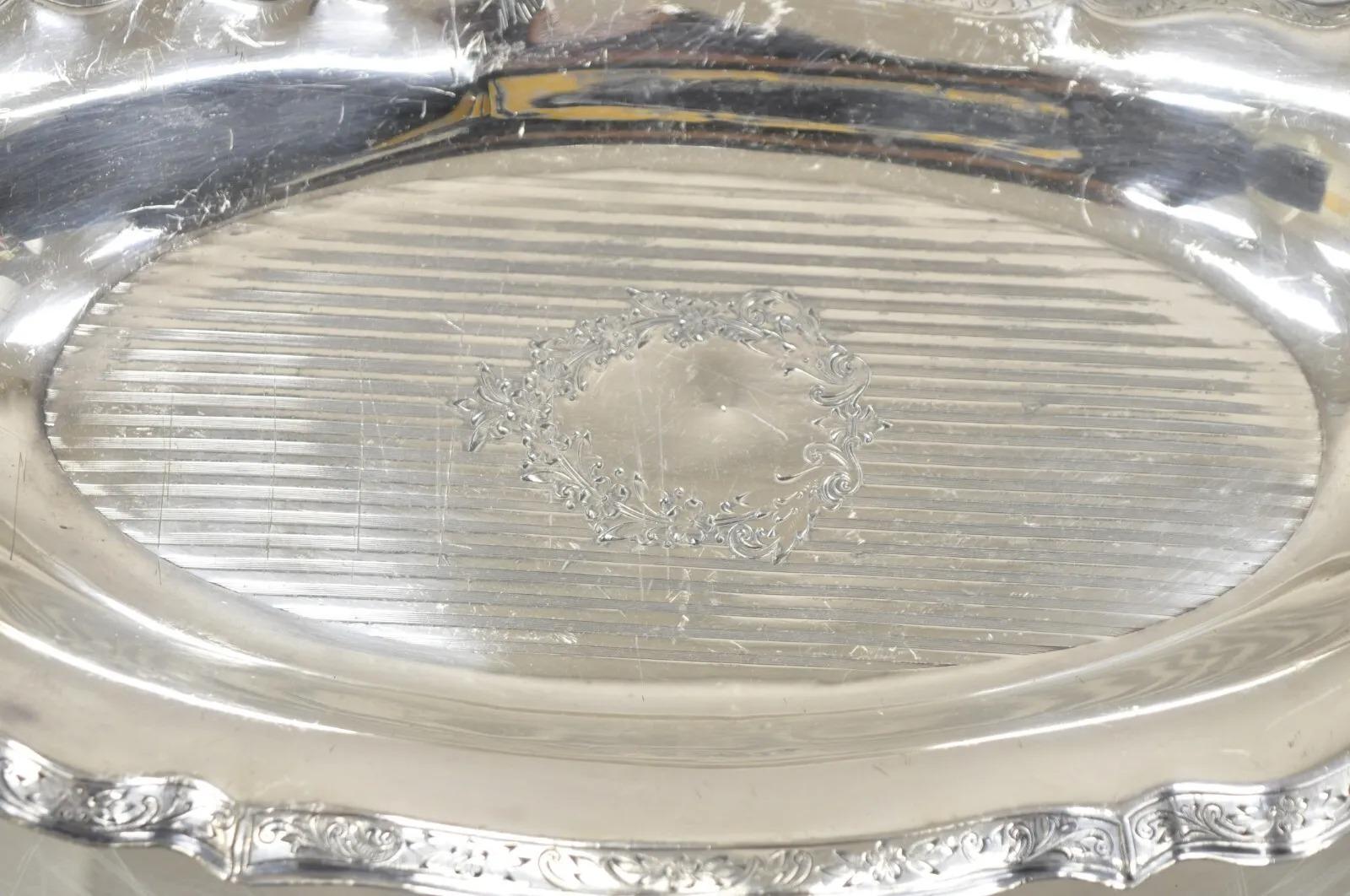 Plato ovalado de baratijas Art Nouveau vintage plateado Bandeja para dulces en venta 2