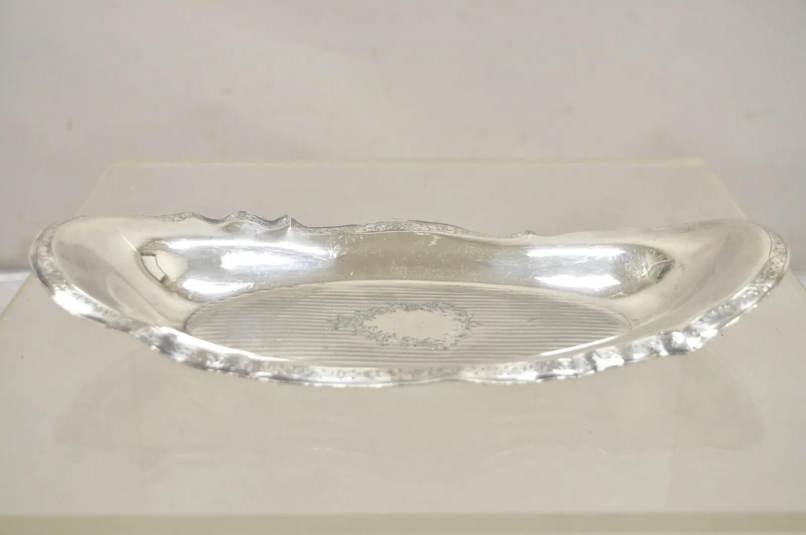 Vintage Art Nouveau Silver Plated Oval Trinket Dish Candy Dish Tray For Sale 4
