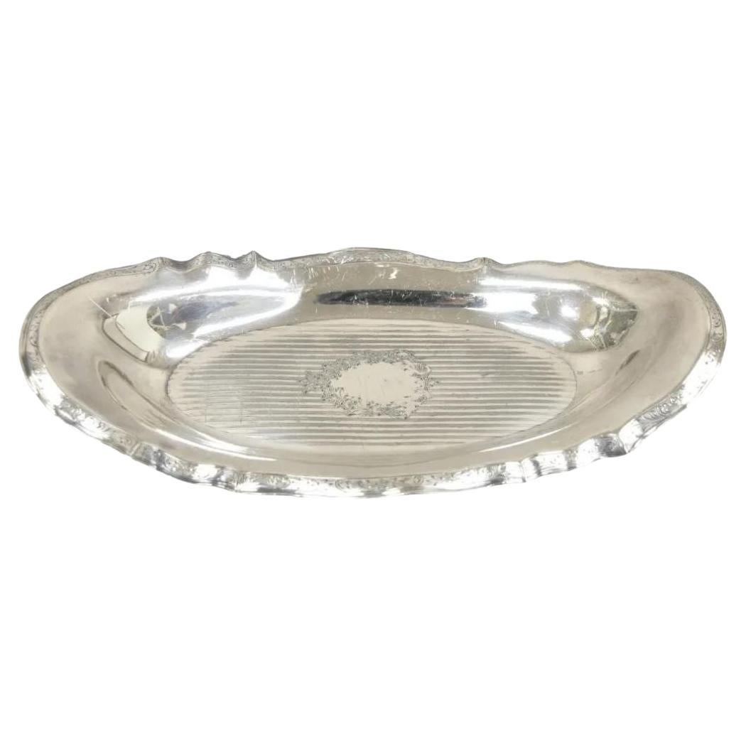 Vintage Art Nouveau Silver Plated Oval Trinket Dish Candy Dish Tray For Sale