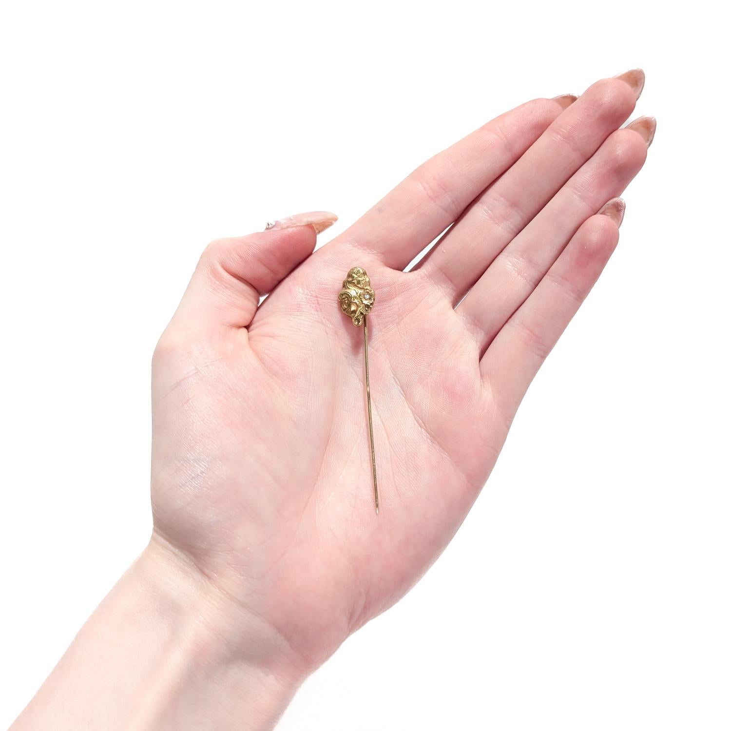 Vintage Art Nouveau Style 14k Gold & Diamond Women in Profile Stickpin For Sale 5