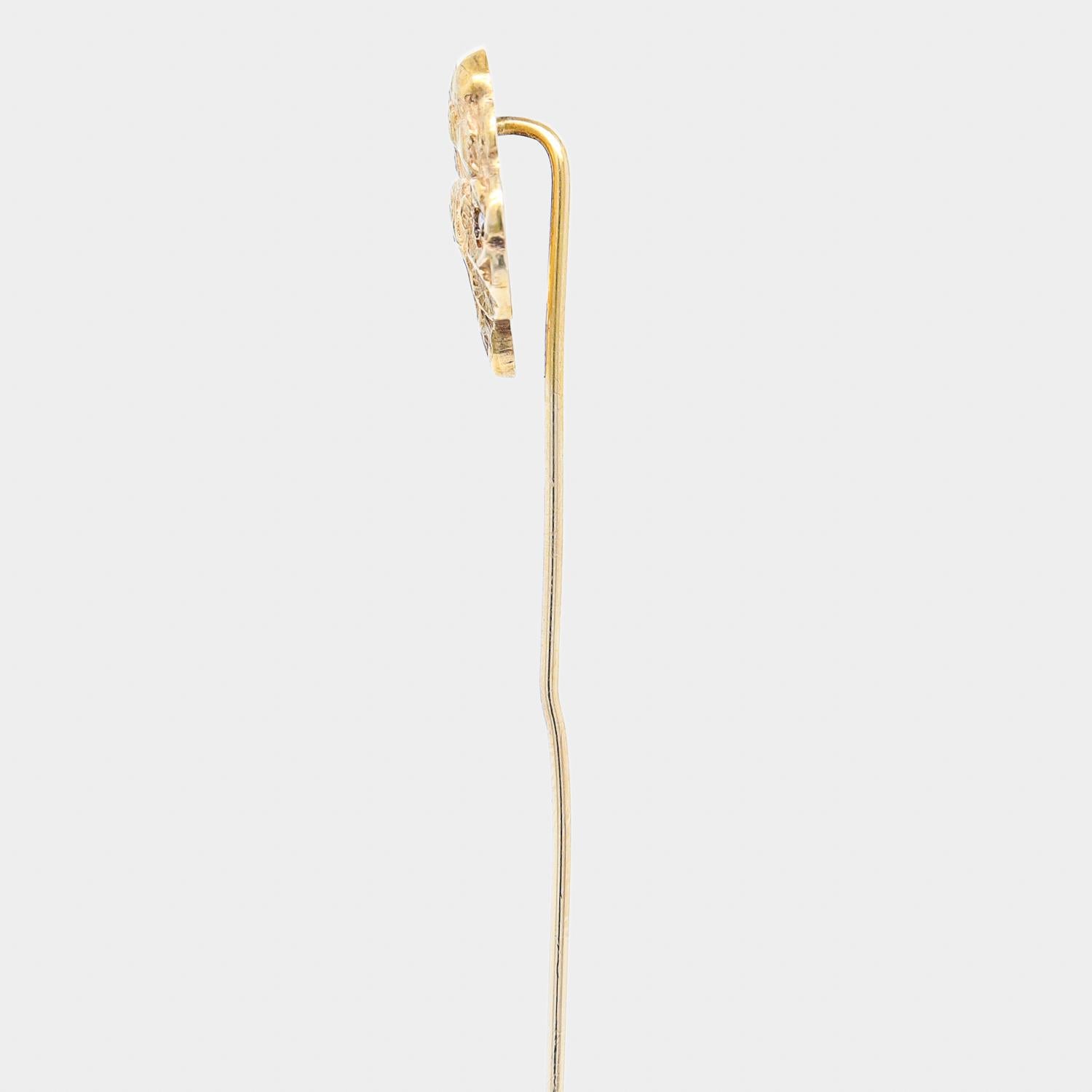 Vintage Art Nouveau Style 14k Gold & Diamond Women in Profile Stickpin In Good Condition For Sale In Philadelphia, PA