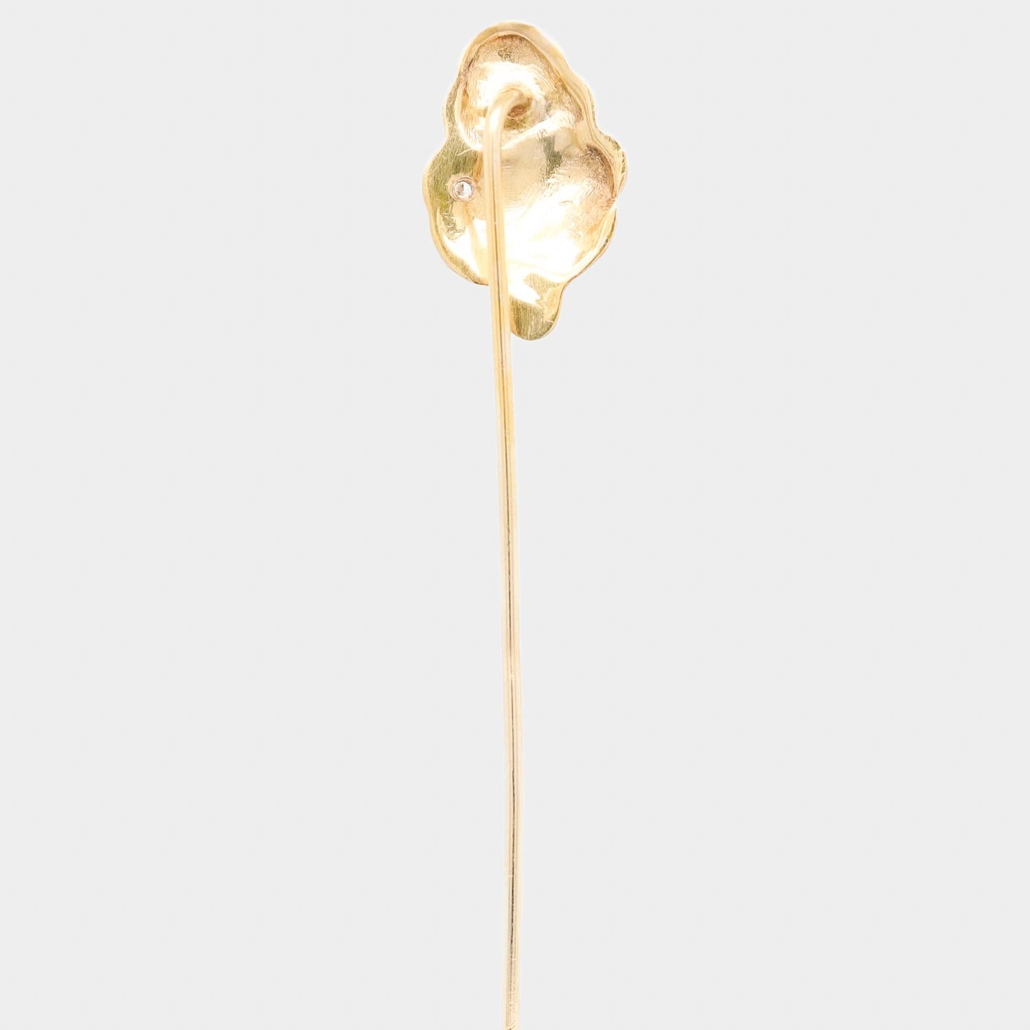 Women's Vintage Art Nouveau Style 14k Gold & Diamond Women in Profile Stickpin For Sale