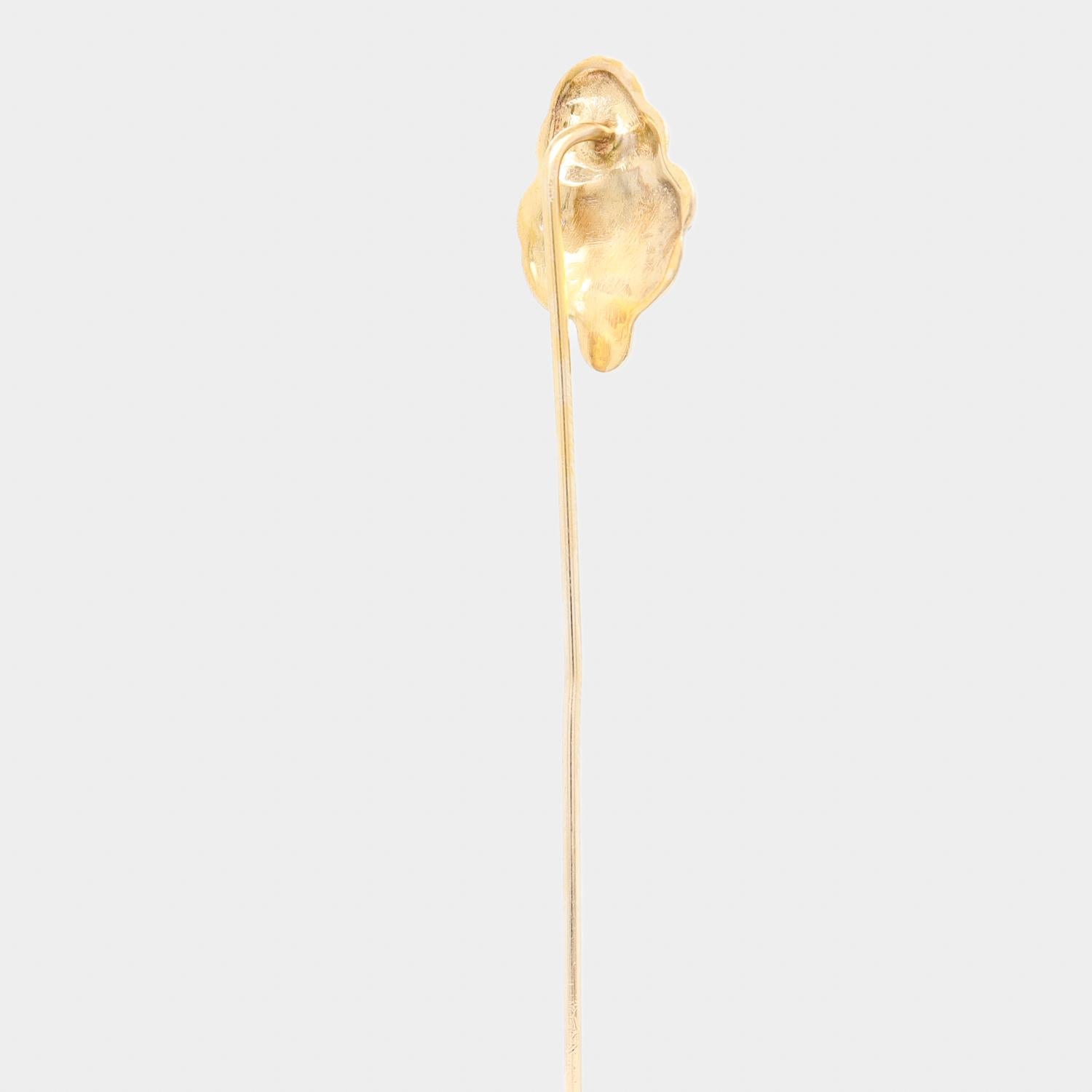 Vintage Art Nouveau Style 14k Gold & Diamond Women in Profile Stickpin For Sale 1
