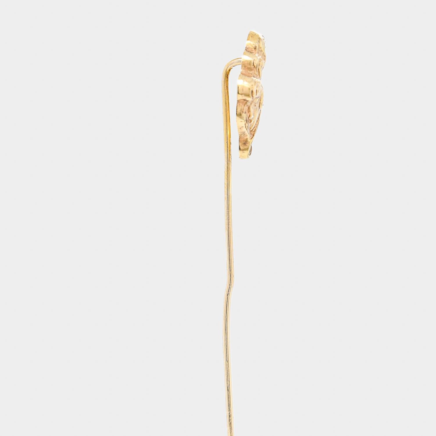 Vintage Art Nouveau Style 14k Gold & Diamond Women in Profile Stickpin For Sale 2