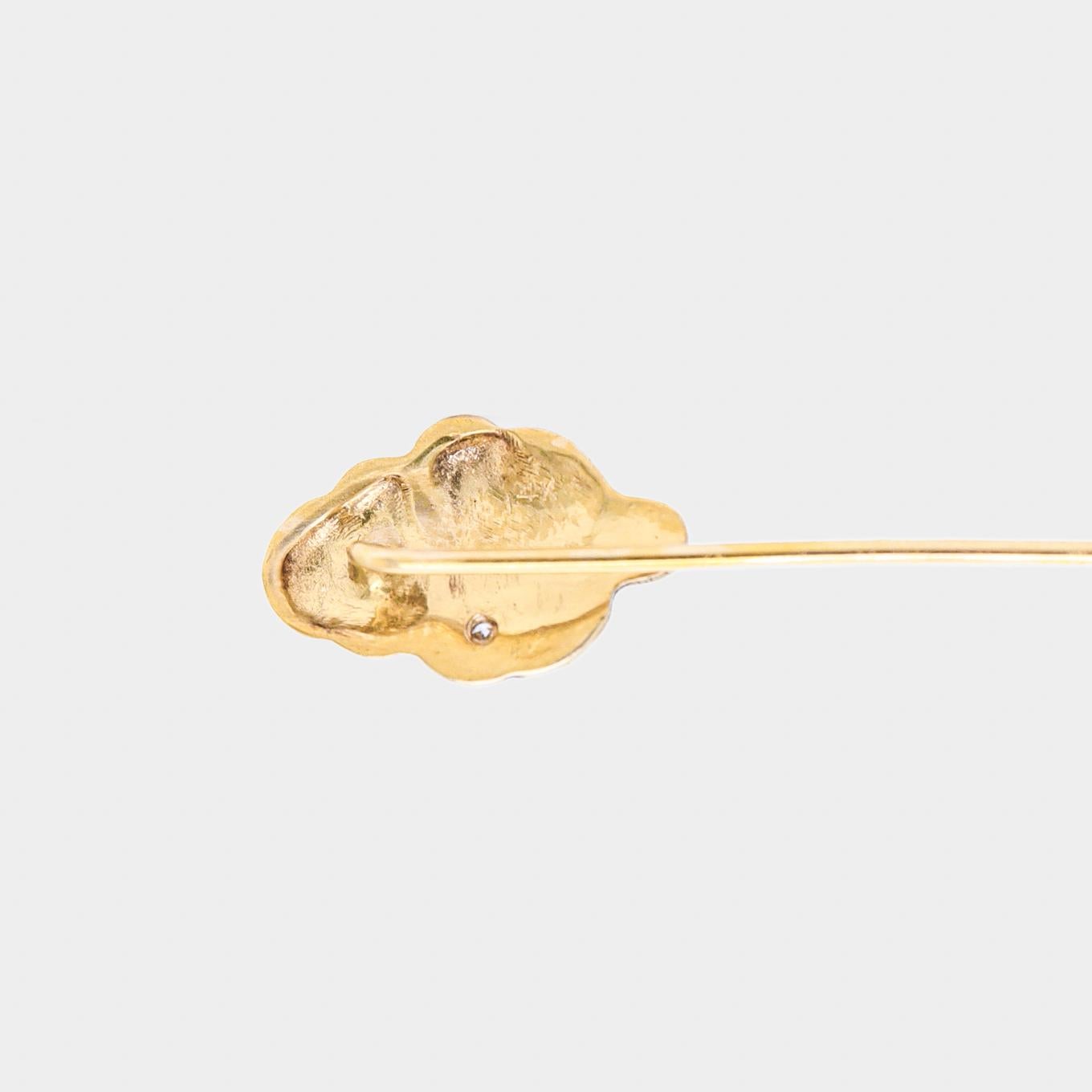 Vintage Art Nouveau Style 14k Gold & Diamond Women in Profile Stickpin For Sale 4