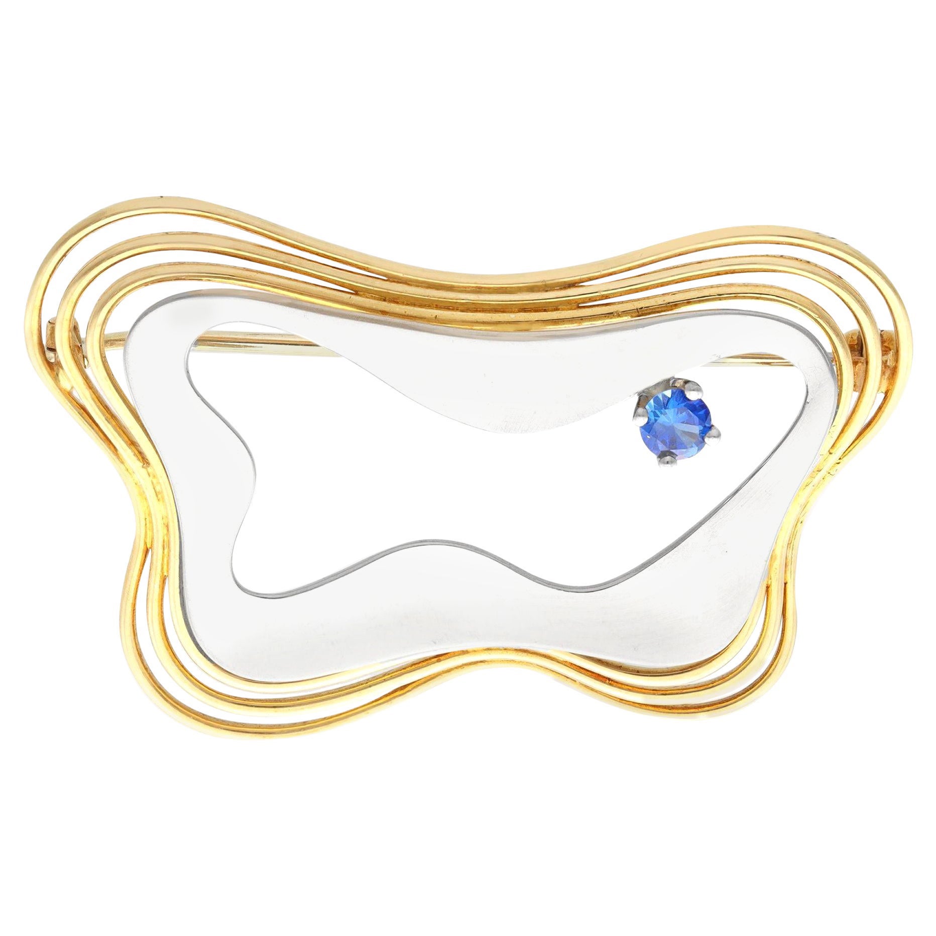 Vintage Art Nouveau Stil Blauer Saphir Gemischte Gold Brosche