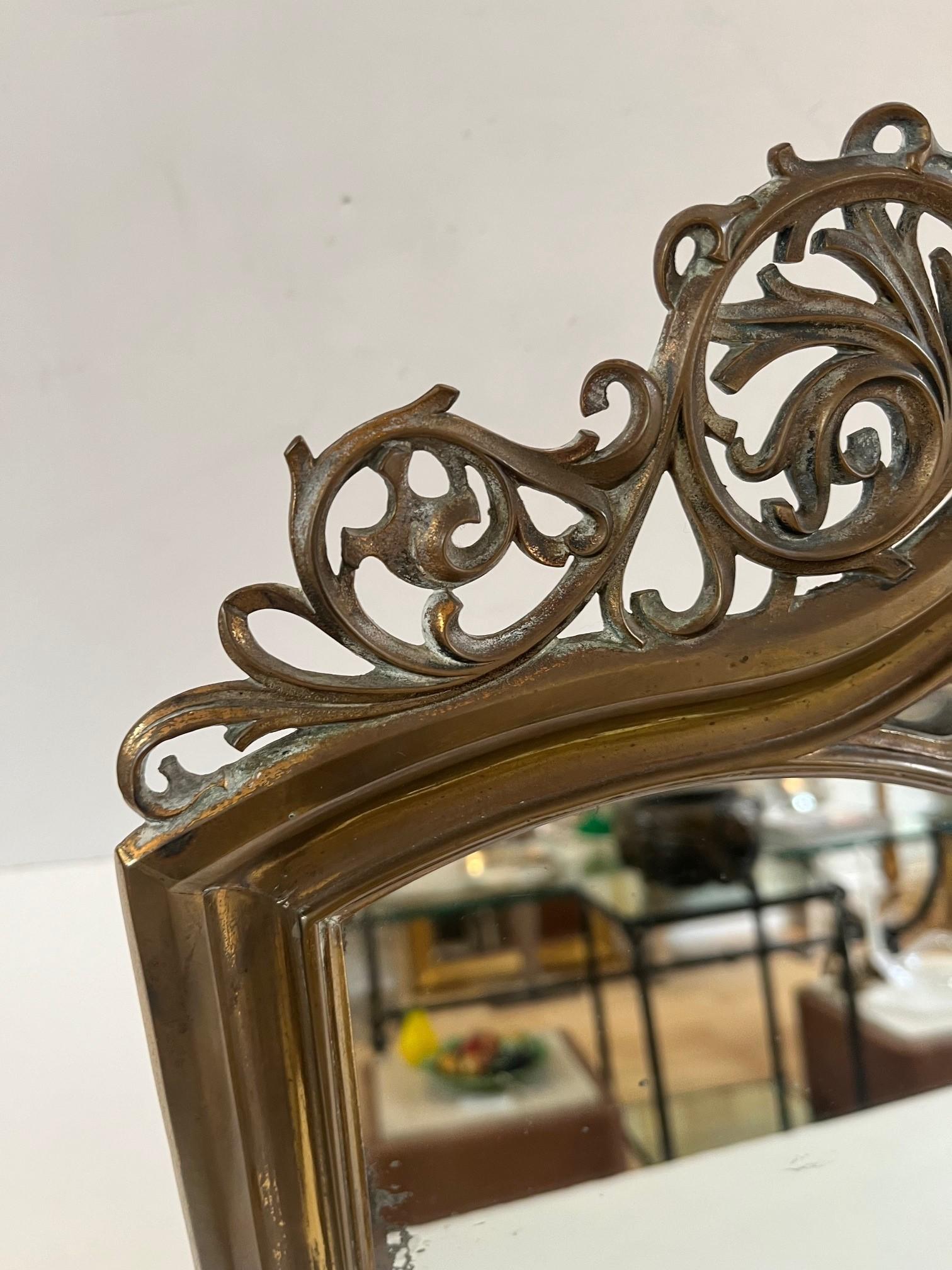 Vintage Art Nouveau Style Brass Vanity Mirror For Sale 5