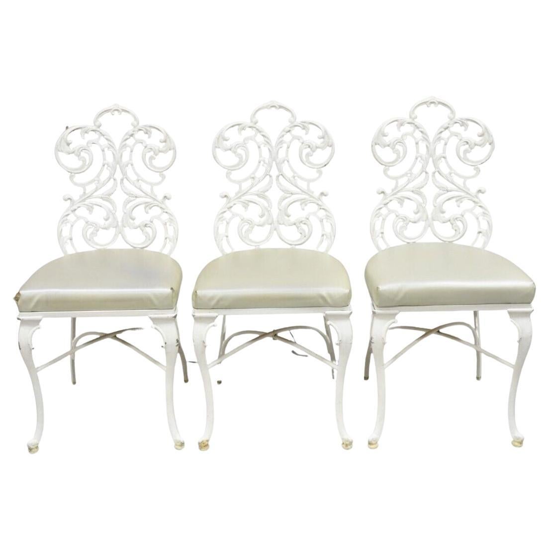 Vintage Art Nouveau Style Cast Aluminum Sunroom Patio Dining Chairs - Set of 3.  For Sale