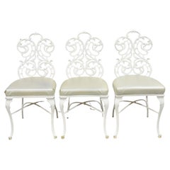 Used Art Nouveau Style Cast Aluminum Sunroom Patio Dining Chairs - Set of 3. 