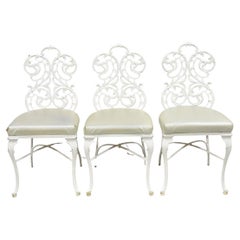 Vintage Art Nouveau Style Cast Aluminum Sunroom Patio Dining Chairs - Set of 3.