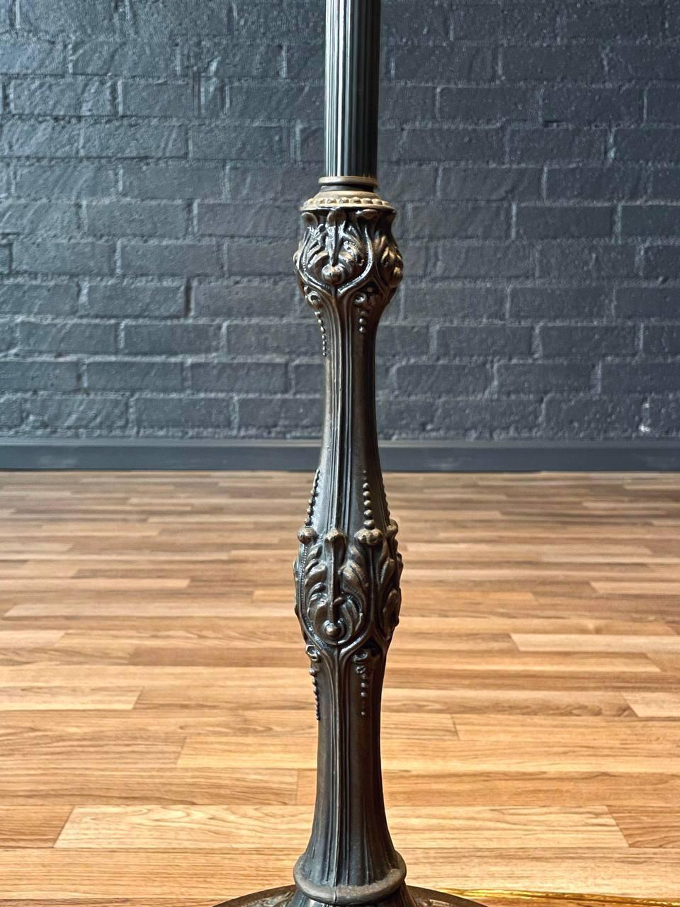 Vintage Art Nouveau Style Floor Lamp w/ Slag Glass Shade For Sale 2