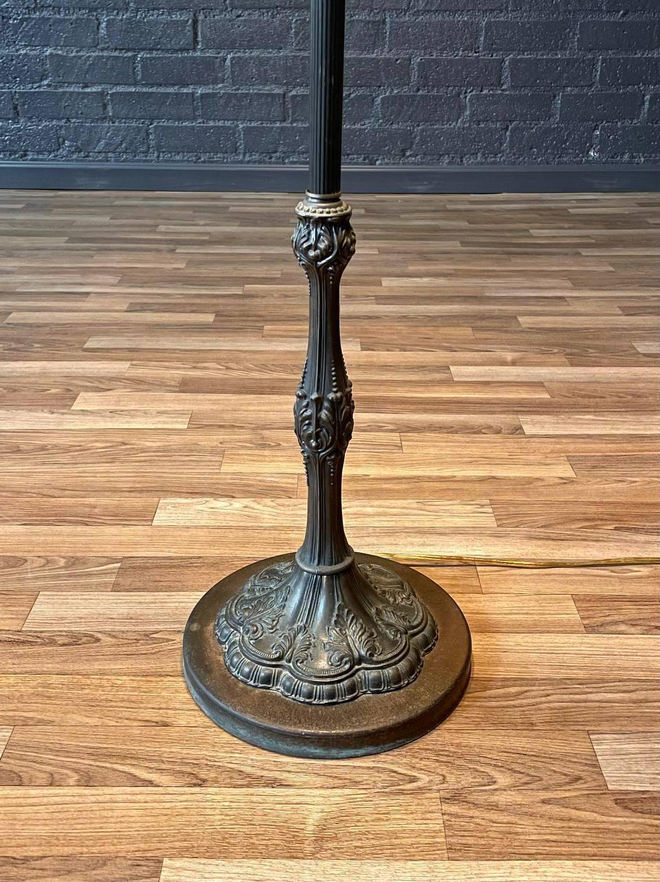 Vintage Art Nouveau Style Floor Lamp w/ Slag Glass Shade For Sale 3