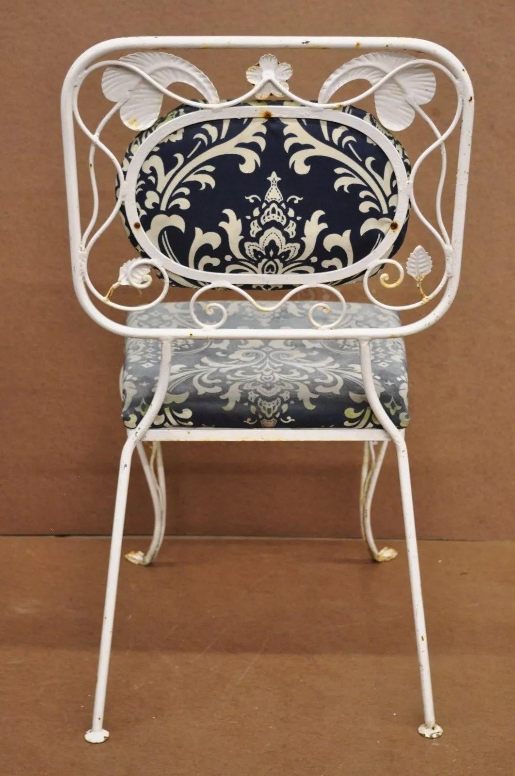 Vintage Art Nouveau Style Floral Wrought Iron Garden Dining Chairs - Set of 4 For Sale 5