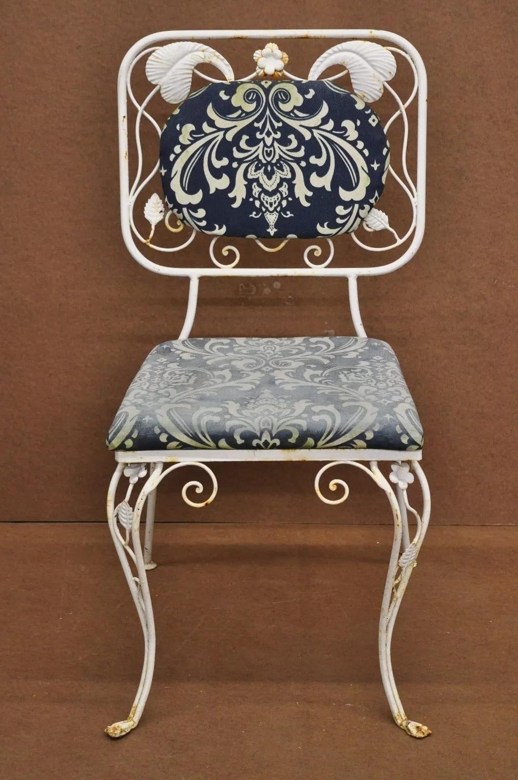 Vintage Art Nouveau Style Floral Wrought Iron Garden Dining Chairs - Set of 4 For Sale 7