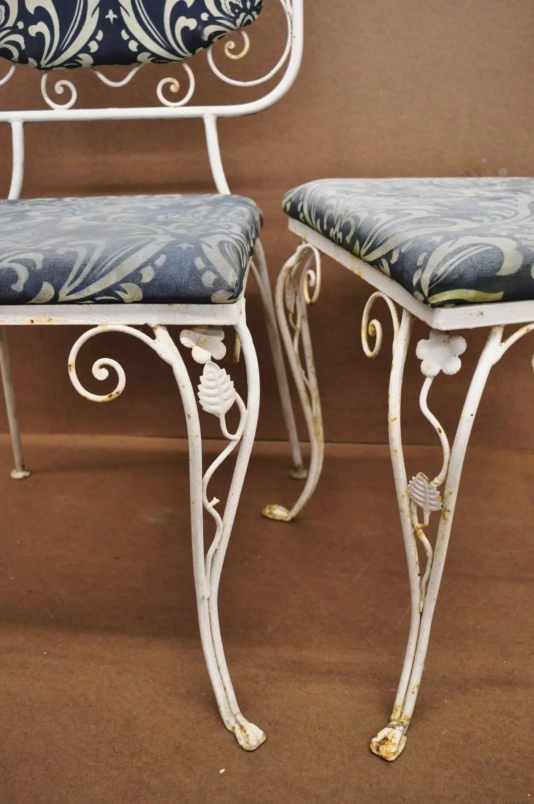 Vintage Art Nouveau Style Floral Wrought Iron Garden Dining Chairs - Set of 4 For Sale 2