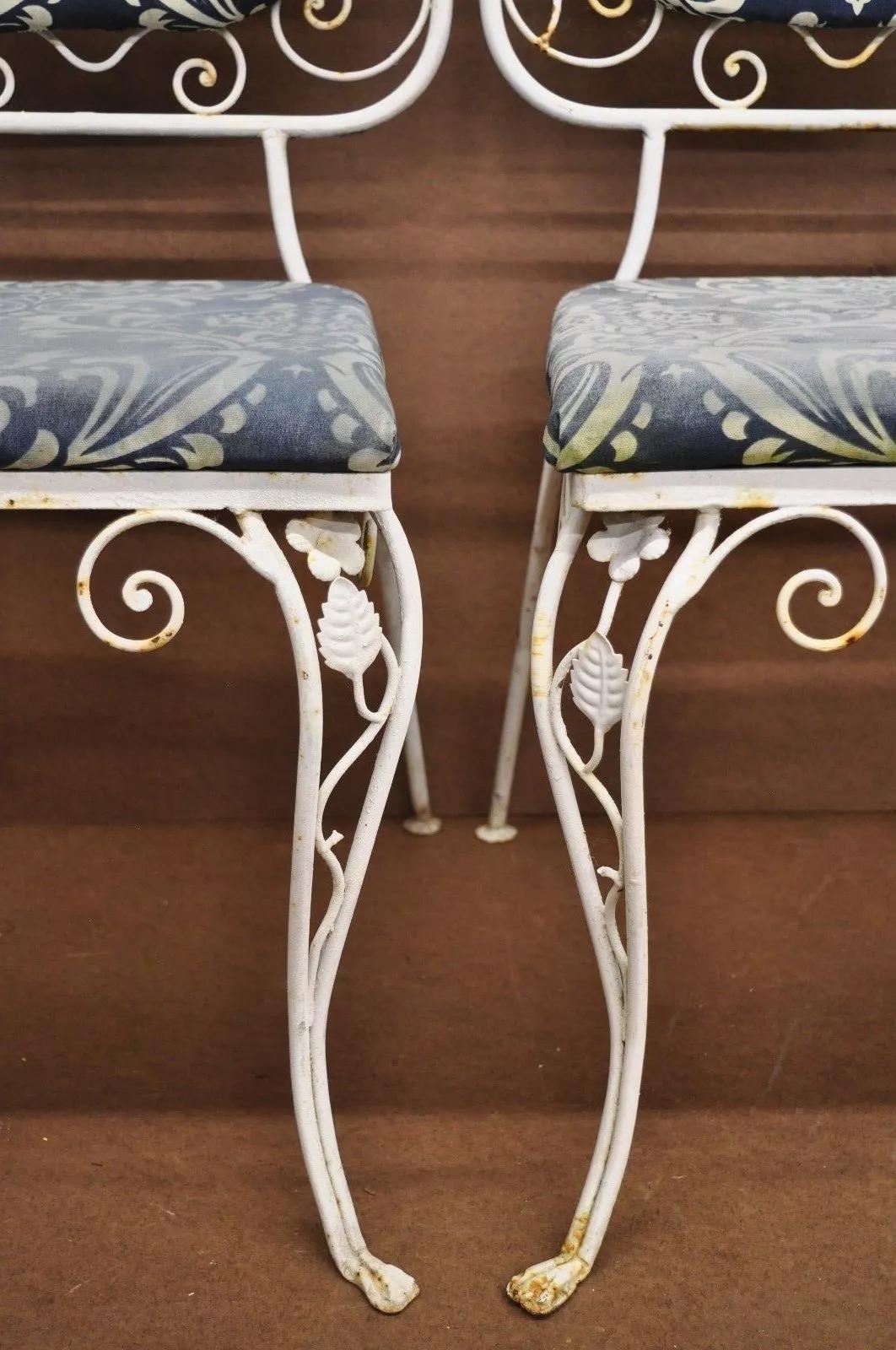 Vintage Art Nouveau Style Floral Wrought Iron Garden Dining Chairs - Set of 4 For Sale 3