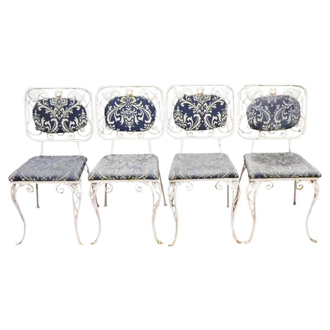 Vintage Art Nouveau Style Floral Wrought Iron Garden Dining Chairs - Set of 4