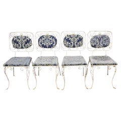 Vintage Art Nouveau Style Floral Wrought Iron Garden Dining Chairs - Set of 4