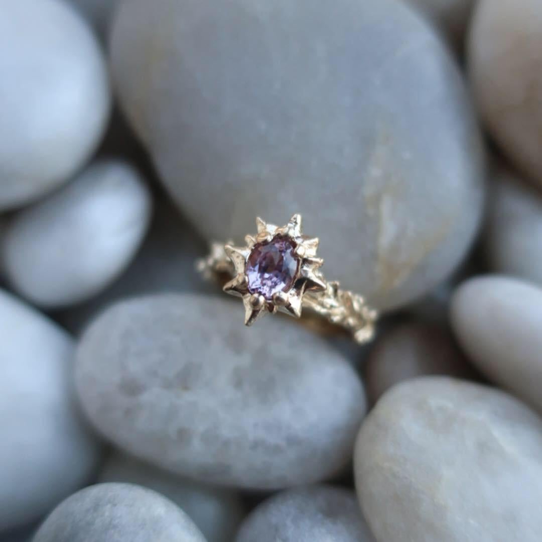 Artist Vintage Art Nouveau Style Gold and Lavender Sapphire Solitaire Ring