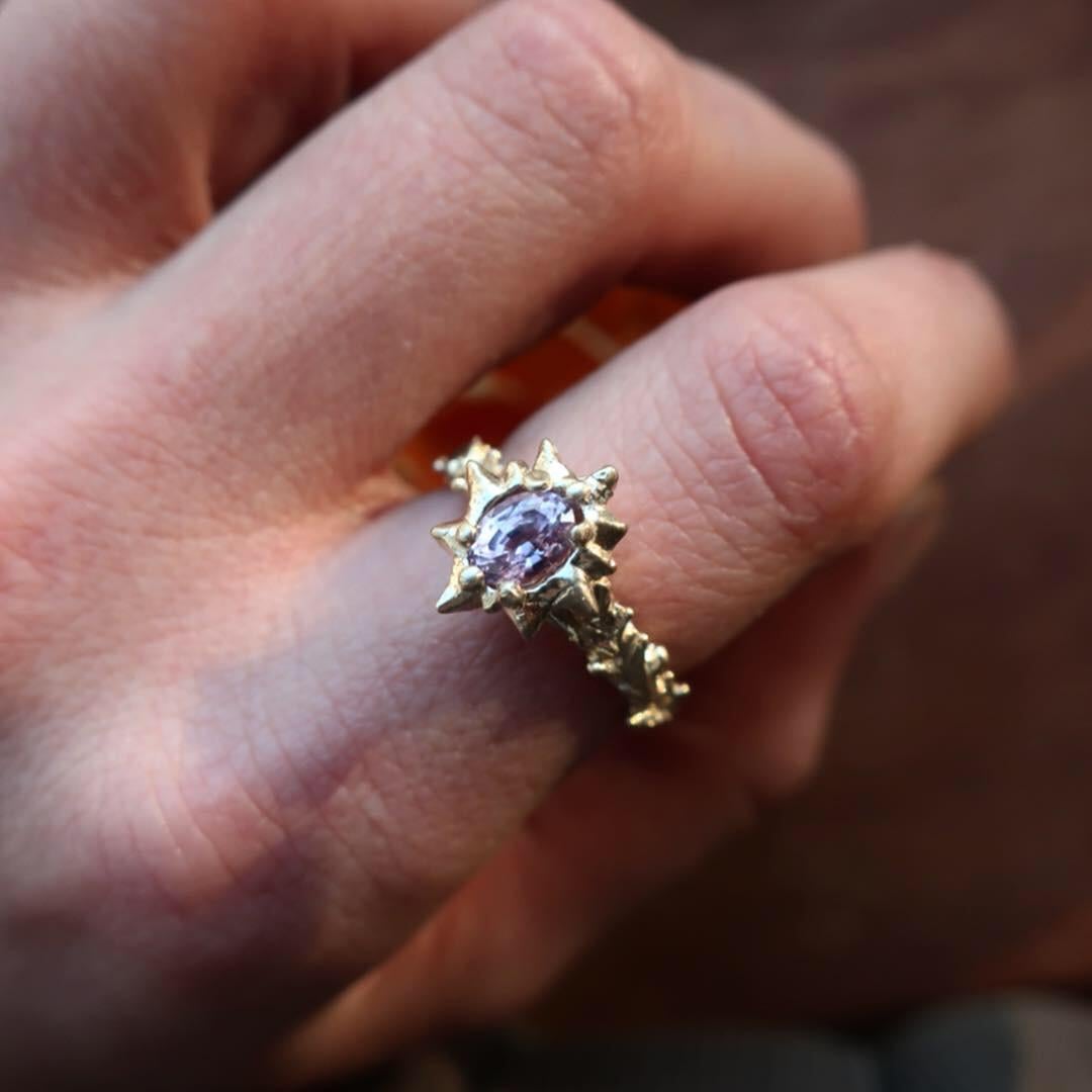 Oval Cut Vintage Art Nouveau Style Gold and Lavender Sapphire Solitaire Ring