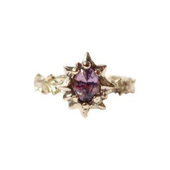 Vintage Art Nouveau Style Gold and Lavender Sapphire Solitaire Ring