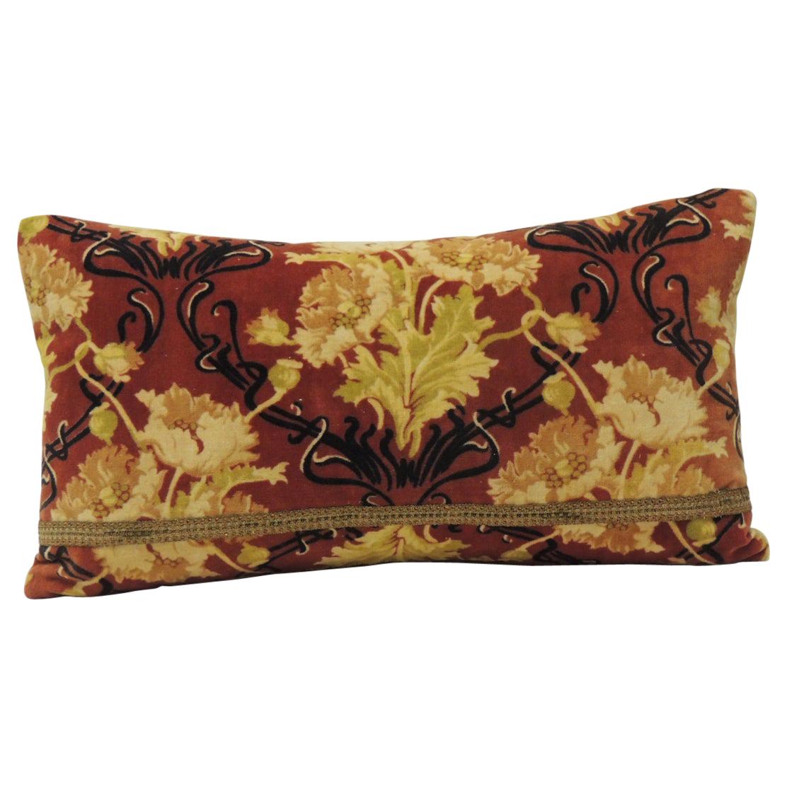 Vintage Art Nouveau Style Gold and Red on Cotton Velvet Bolster Pillow