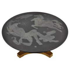 Vintage Art Nouveau Style Greek Horses and Nude Female Round Coffee Table