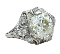 Vintage Art Nouveau Style Old European Cut Diamond Engagement Ring in Platinum