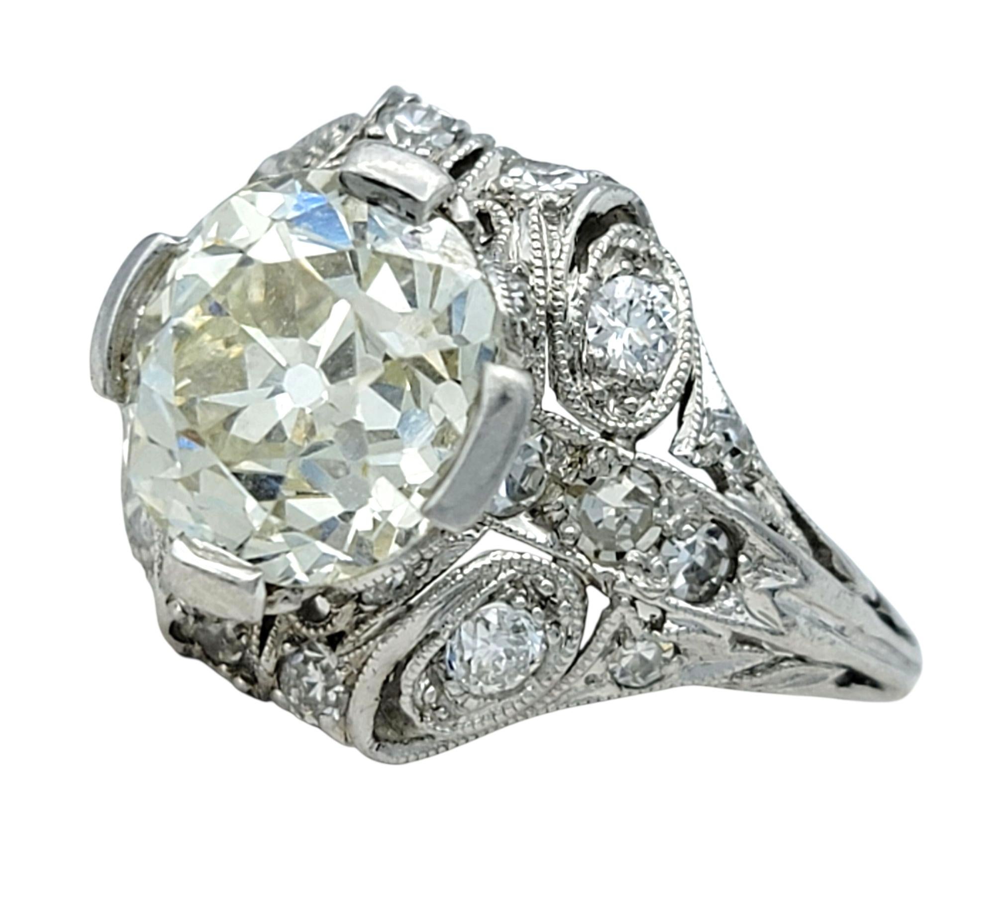 Vintage Art Nouveau Style Old European Cut Diamond Engagement Ring in Platinum (Art nouveau) im Angebot