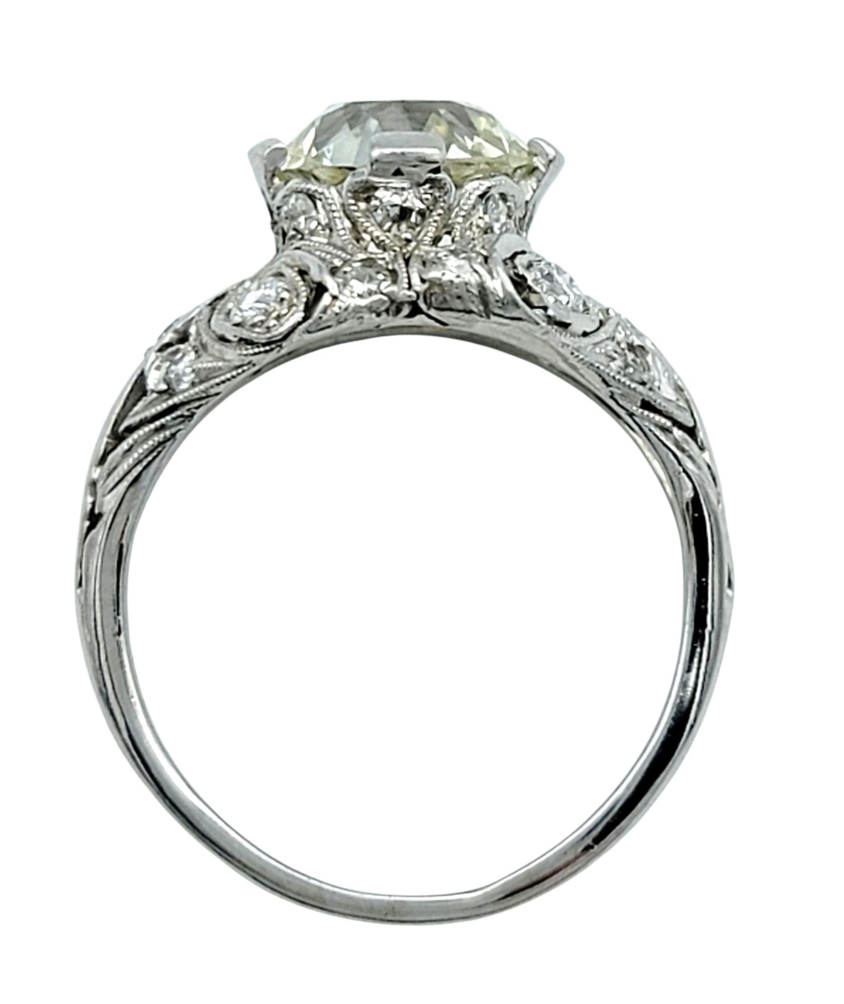 Vintage Art Nouveau Style Old European Cut Diamond Engagement Ring in Platinum Damen im Angebot