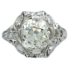 Vintage Art Nouveau Style Old European Cut Diamond Engagement Ring in Platinum