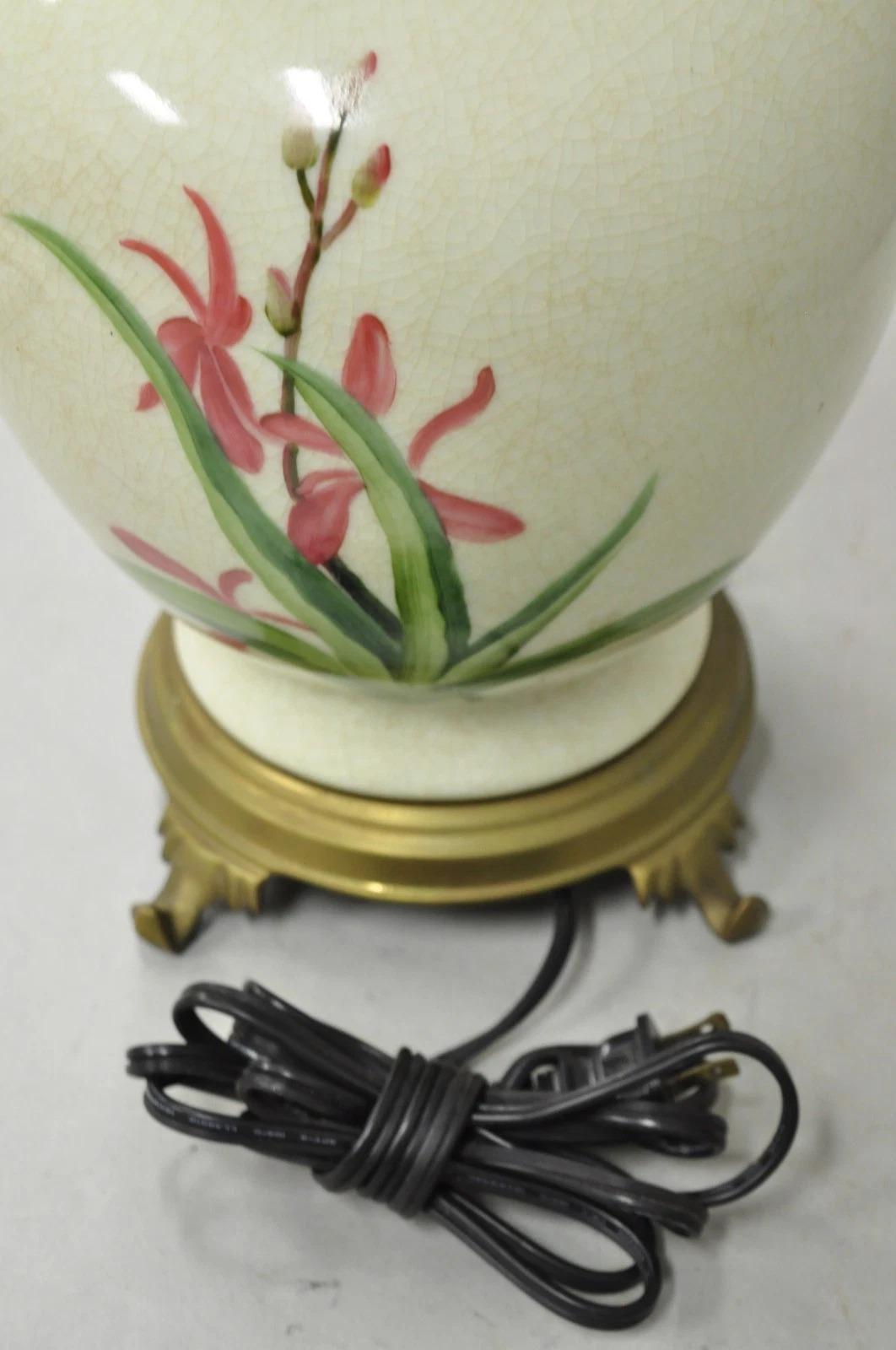 Vintage Art Nouveau Style Pink Flower Painted Porcelain Table Lamp by Wildwood For Sale 4