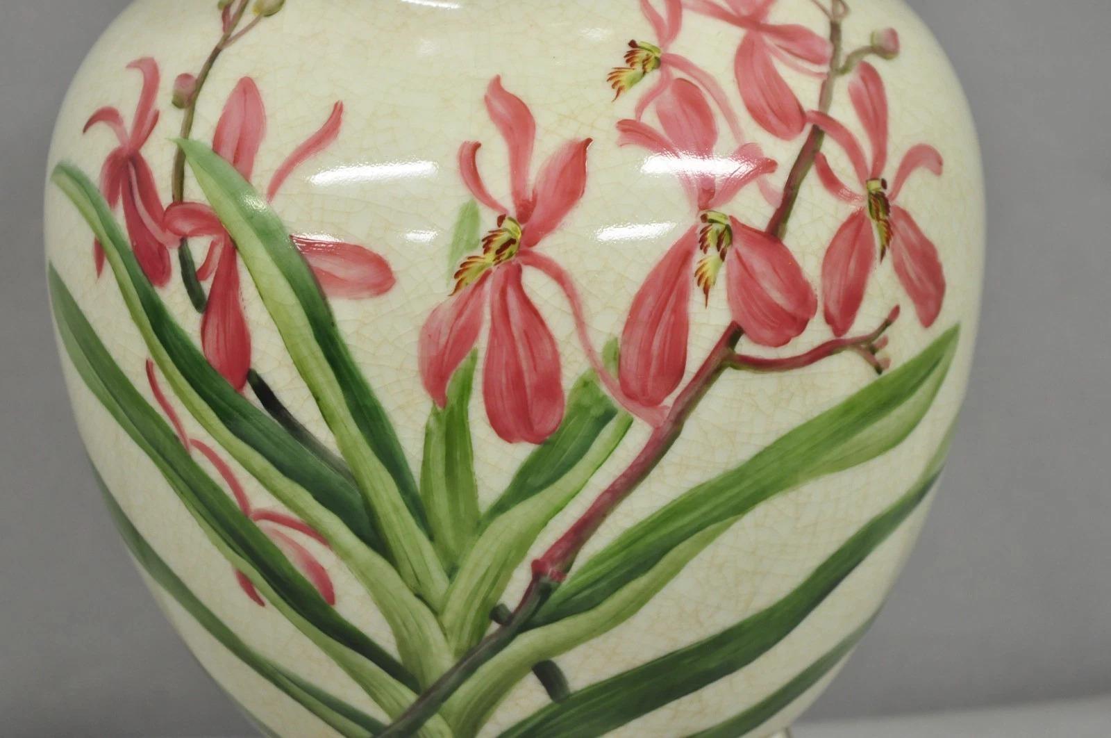 Vintage Art Nouveau Style Pink Flower Painted Porcelain Table Lamp by Wildwood In Good Condition For Sale In Philadelphia, PA