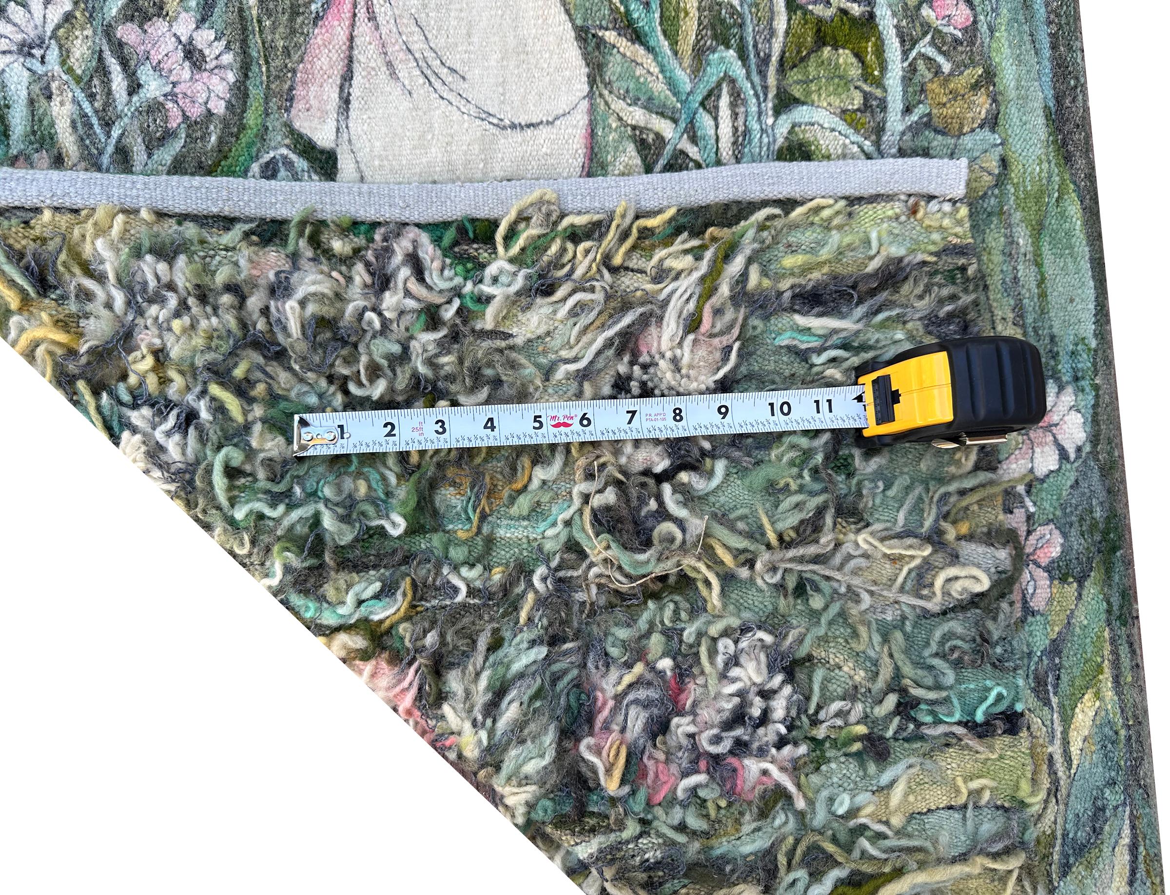 Vintage Jugendstil Wandteppich gewebt Floral Liebe Grün 72cmx127cm Signiert 2x4 im Angebot 4