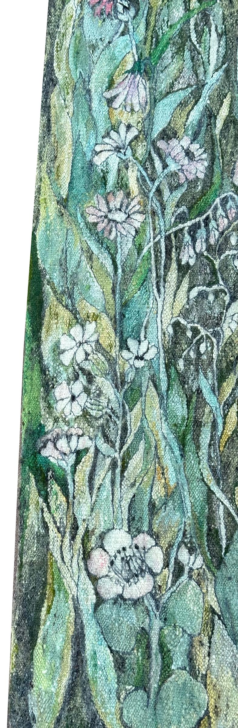 Vintage Jugendstil Wandteppich gewebt Floral Liebe Grün 72cmx127cm Signiert 2x4 (20. Jahrhundert) im Angebot