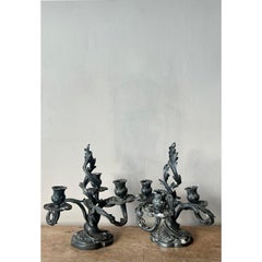 Vintage Art Nouveau Three Arm Candelabras - A Pair